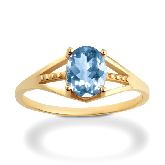 Yellow Gold Ladies Blue Topaz Birthstone Ring