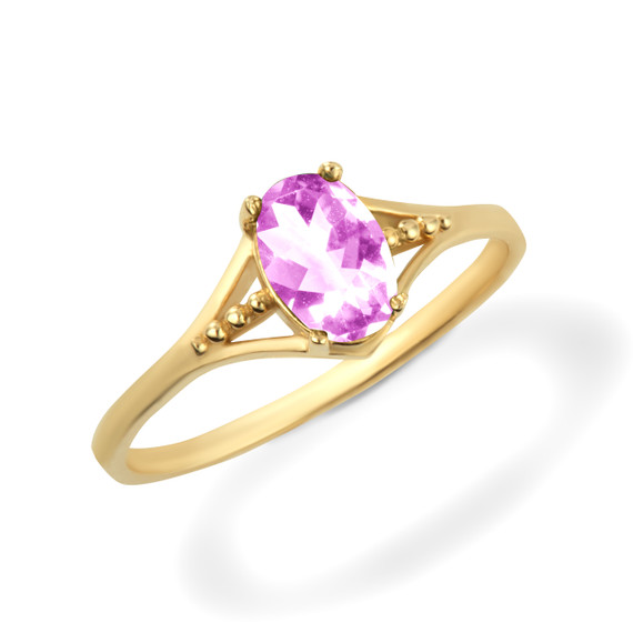 Yellow Gold Baby Pink CZ Birthstone Ring