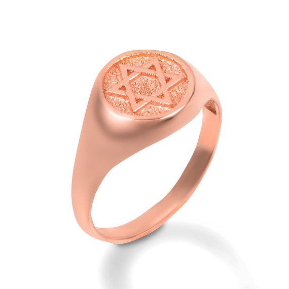Rose Gold Jewish Star of David Textured Signet Ring