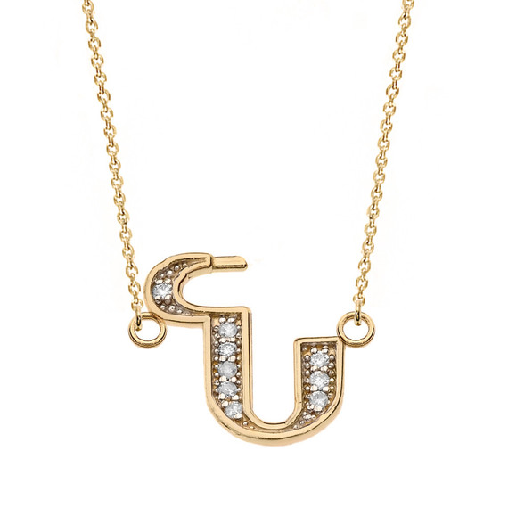 14K Solid Yellow Gold (Ա-Ք) Armenian Diamond Initials Necklace