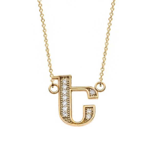 14K Solid Yellow Gold (Ա-Ք) Armenian Diamond Initials Necklace