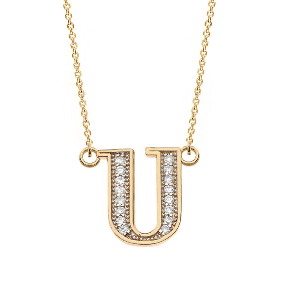 14K Solid Yellow Gold (Ա-Ք) Armenian Diamond Initials Necklace