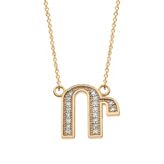 14K Solid Yellow Gold (Ա-Ք) Armenian Diamond Initials Necklace