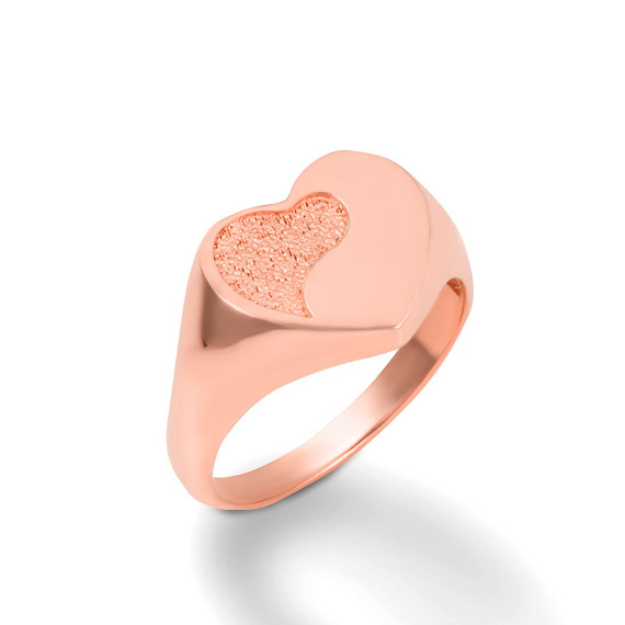 Rose Gold Chinese Yin & Yang Heart Tai Chi Love Textured Signet Ring