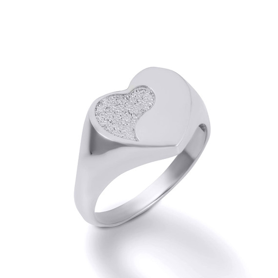 Silver Textured Heart Yin & Yang Signet Ring