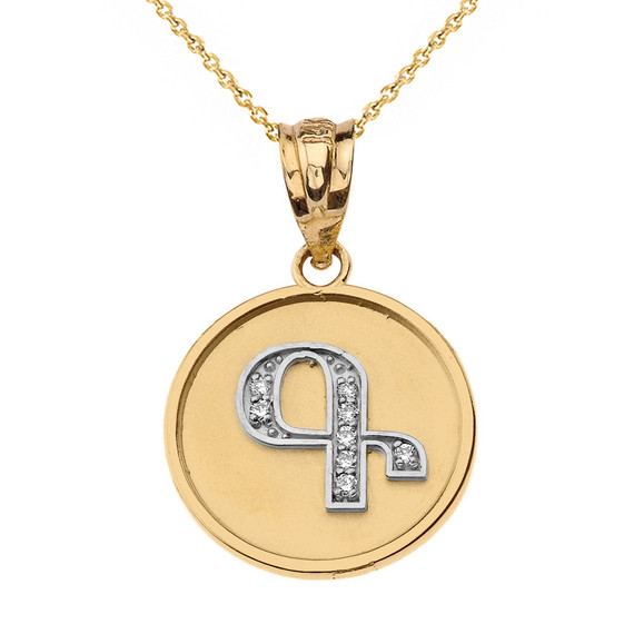 Solid (Ա-Ք) Two Tone Gold Armenian Initial Diamond Disc Pendant Necklace(Available in Yellow/Rose/White Gold)