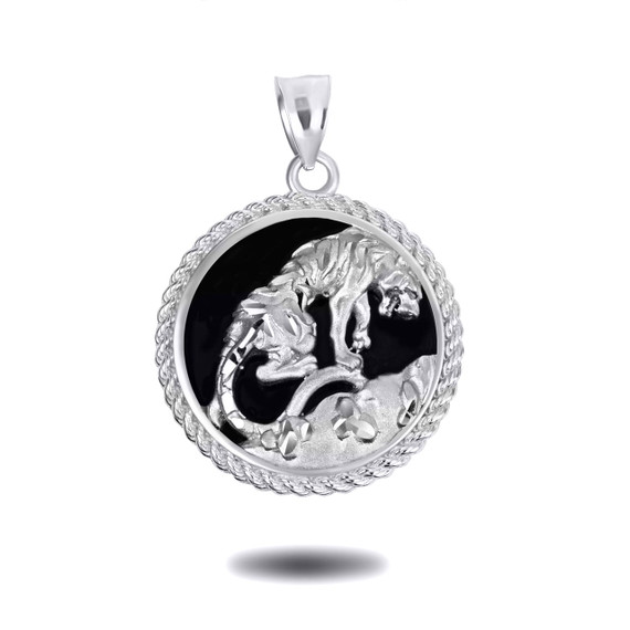 Silver Black Onyx Tiger Diamond Cut Pendant