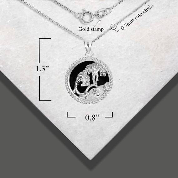 .925 Sterling Silver Black Onyx Tiger Diamond Cut Rope Pendant Necklace with Measurements