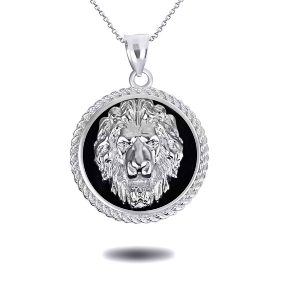 .925 Sterling Silver Black Onyx Lion Head King Of The Jungle Pendant Necklace