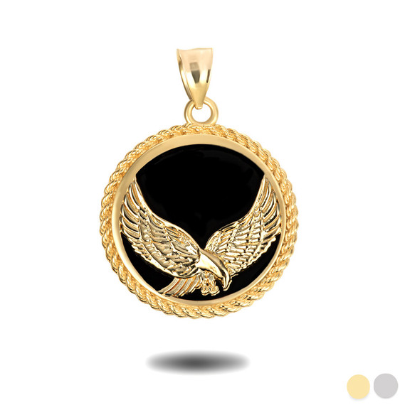 Gold Black Onyx Soaring Freedom Eagle Pendant