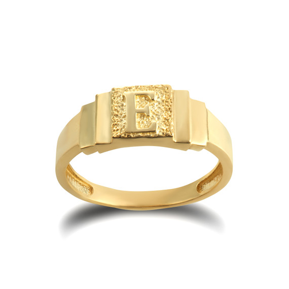 Gold Textured Initial Letter E Ring