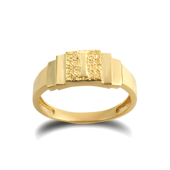Gold Textured Initial Letter I Ring
