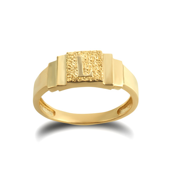 Gold Textured Initial Letter L Ring