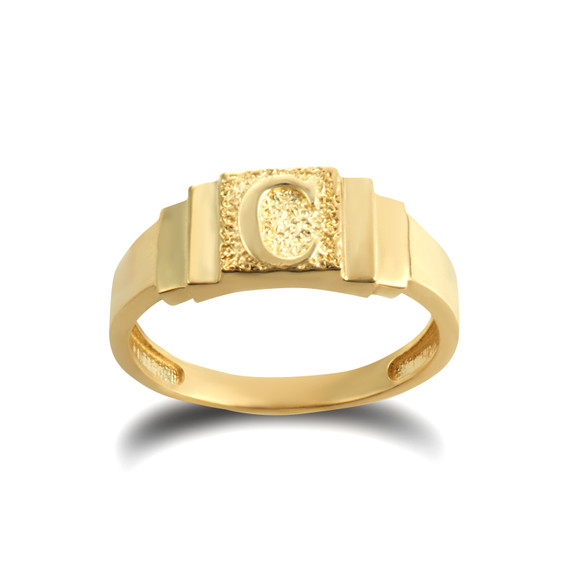 Gold Textured Initial Letter C Ring