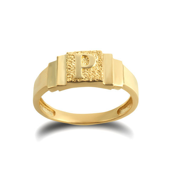 Gold Textured Initial Letter P Ring