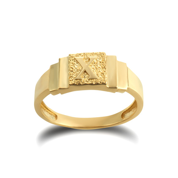 Gold Textured Initial Letter X Ring