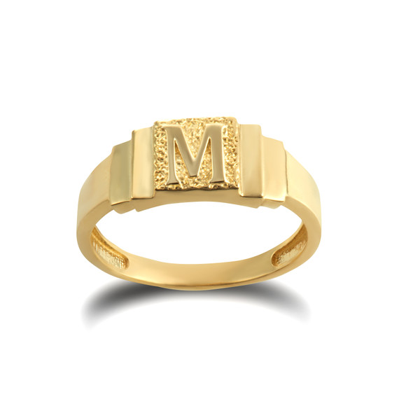 Gold Textured Initial Letter M Ring