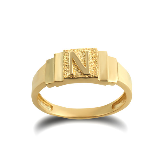 Gold Textured Initial Letter N Ring
