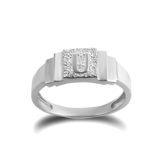 Silver Textured Initial Letter U Ring