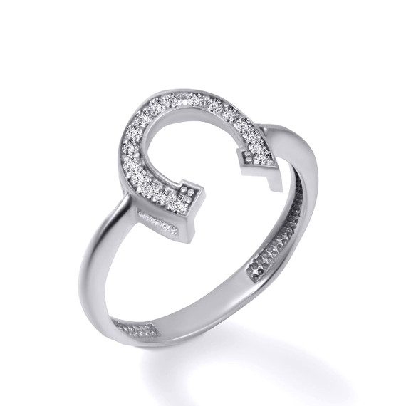 White Gold Lucky Horseshoe with Diamonds Ring