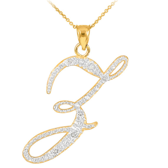 10K Yellow Gold Cursive Letter Script "Z" Diamond Initial Pendant Necklace