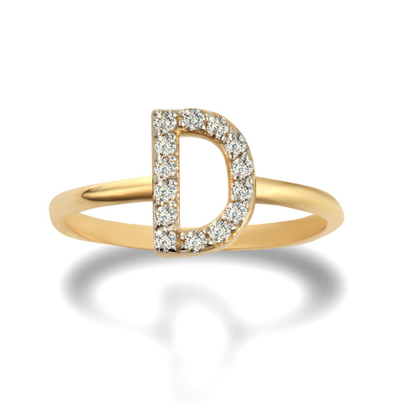 Yellow Gold Personalized Diamond D Initial Letter Ring