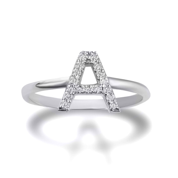 .925 Sterling Silver Personalized CZ A Initial Letter Ring