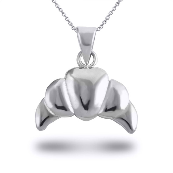 White Gold Croissant Charm Pendant Necklace