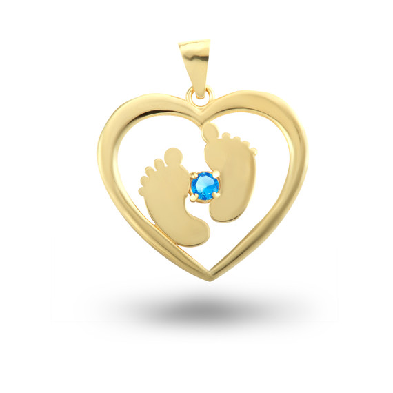 Gold Personalized Newborn Baby Feet Heart Dec Birthstone Pendant