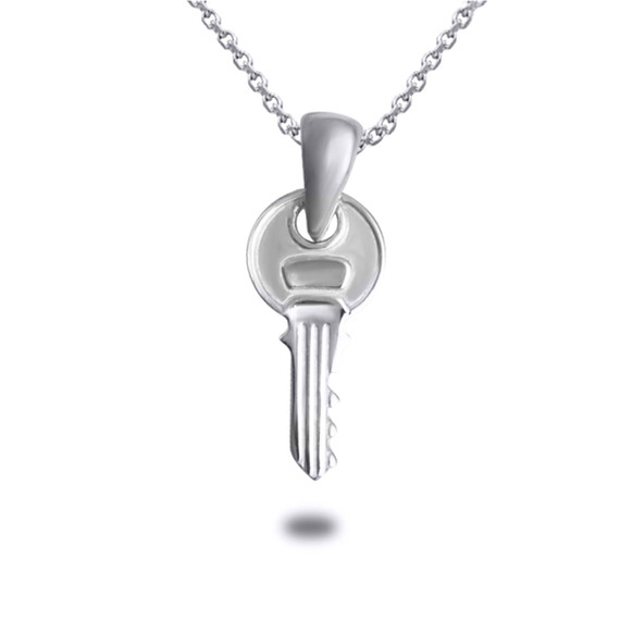 White Gold Key Medallion Pendant Necklace