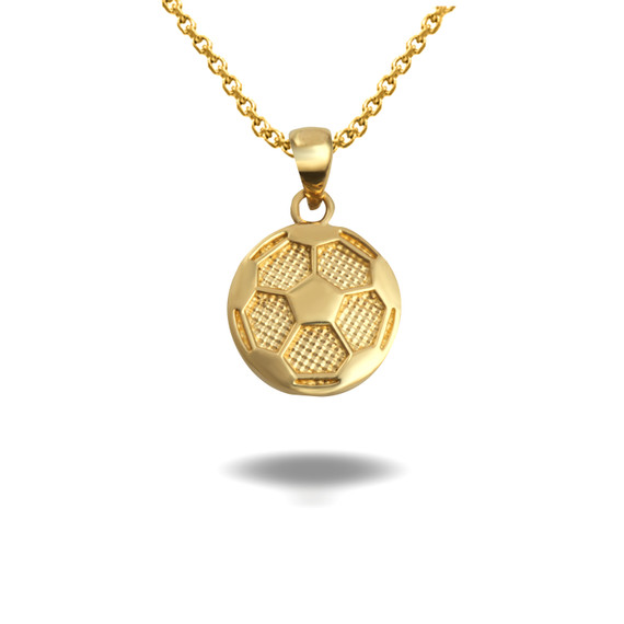 Yellow Gold Soccer Ball Sports Pendant Necklace
