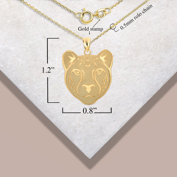 Gold Leopard Symbol of Courage Pendant Necklace with measurements