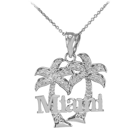 White Gold Miami Palm Tree Florida Beach Summer Pendant Necklace