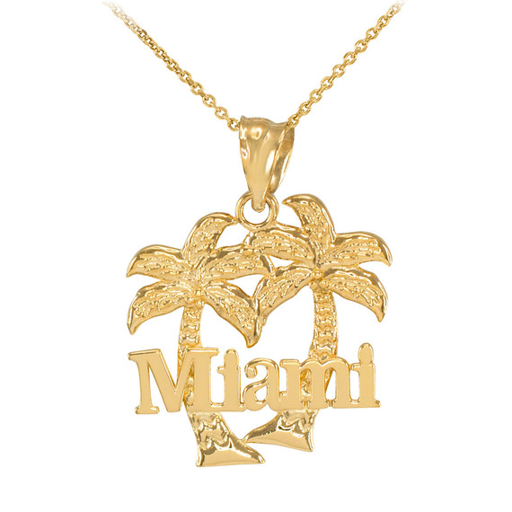 Gold Miami Palm Tree Florida Beach Summer Pendant Necklace