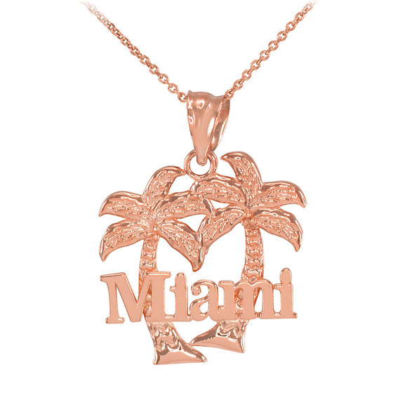 Rose Gold Miami Palm Tree Florida Beach Summer Pendant Necklace