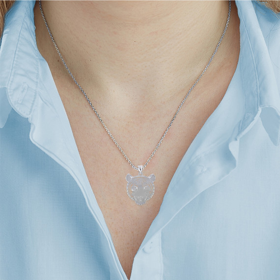 .925 Sterling Silver Tiger Pendant Necklace on Female Model