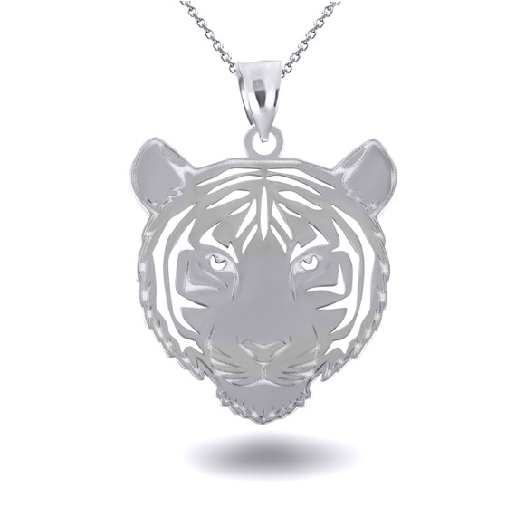 Silver Tiger Symbol of Strength Pendant Necklace 
