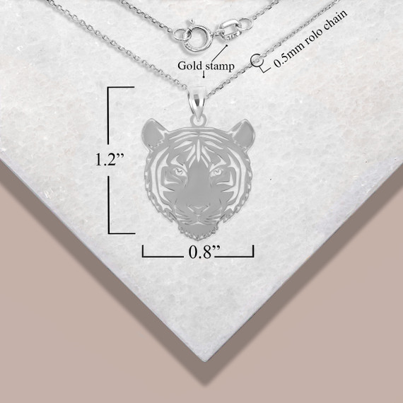 .925 Sterling Silver Tiger Pendant Necklace with Measurements