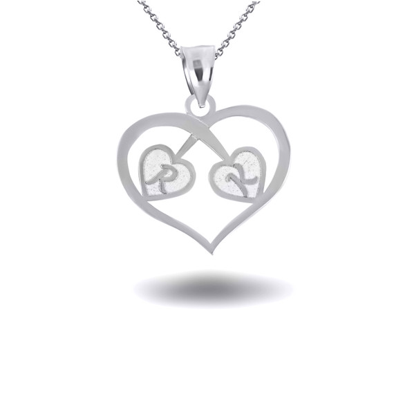 White Gold Engravable Letter "A-Z" Initial Heart Pendant Necklace