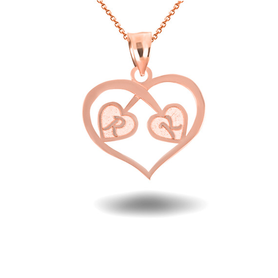 Rose Gold Engravable Letter "A-Z" Initial Heart Pendant Necklace