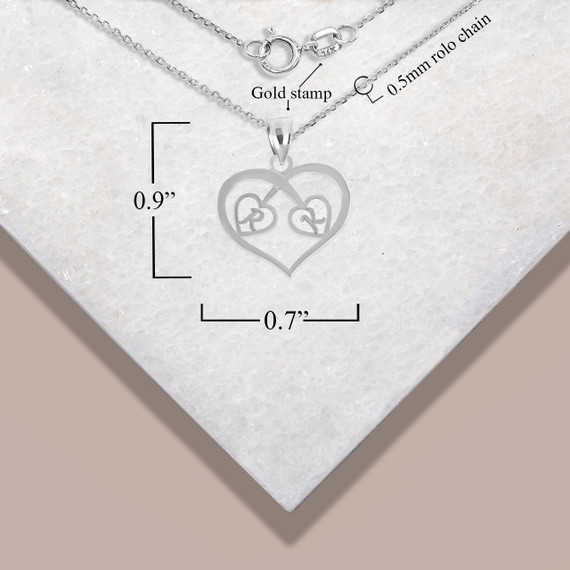 Silver Engravable Heart Initials Love Pendant Necklace with measurements