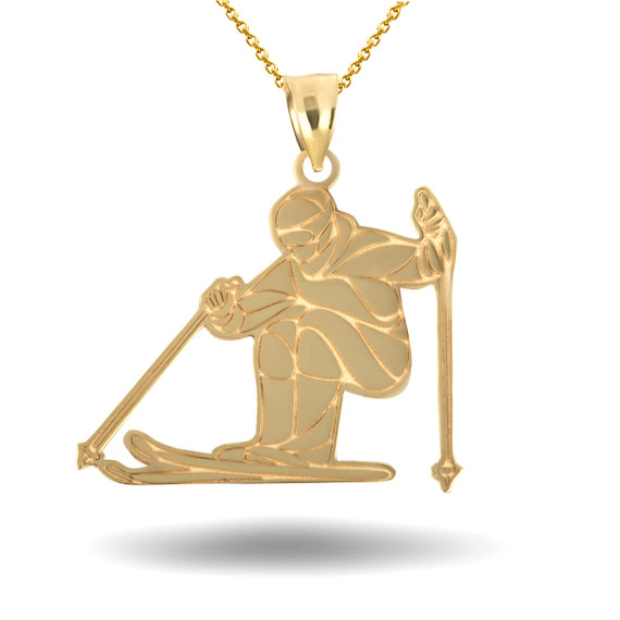 Gold Engravable Skier Sports Snow Ski Fitness Pendant Necklace