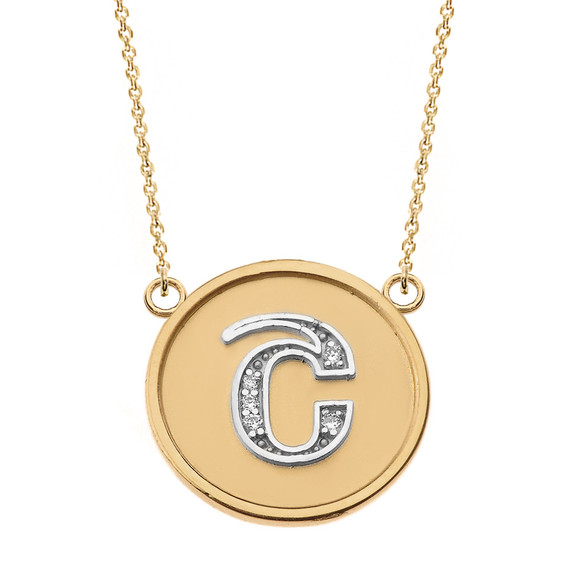 Two Tone (Ա-Ք) Yellow Gold Armenian Initial Diamond Disc Pendant Necklace