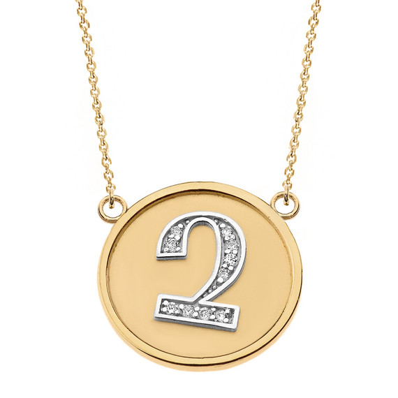 Two Tone (Ա-Ք) Yellow Gold Armenian Initial Diamond Disc Pendant Necklace