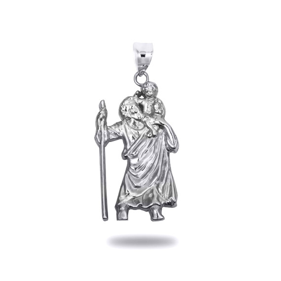 White Gold Saint Christopher Patron Saint of Travelers Pendant