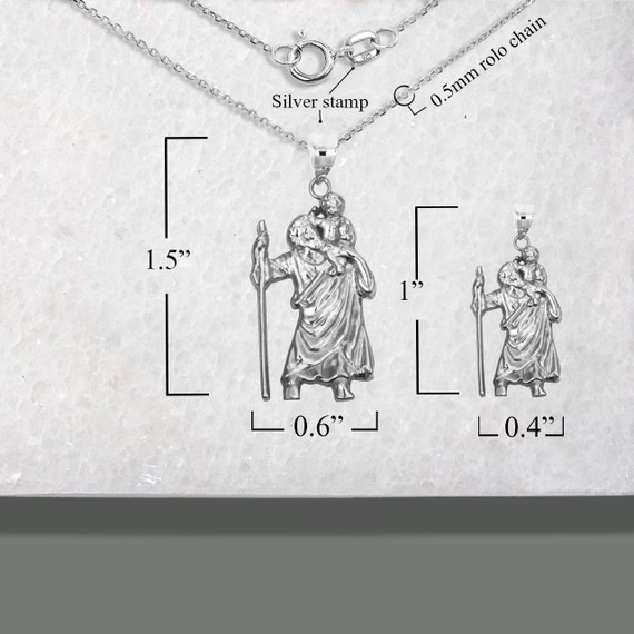 .925 Sterling Silver Saint Christopher Patron Saint of Travelers Pendant Necklace with measurements