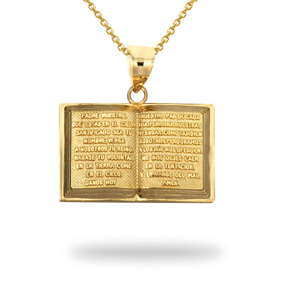 Yellow Gold Spanish Open Bible Pendant Necklace