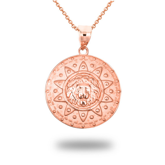 Rose Gold Lion Head Sun Shield of Protection Pendant Necklace