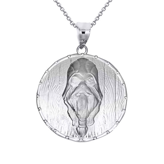 White Gold Viking Odin Head Shield Norse Pendant Necklace