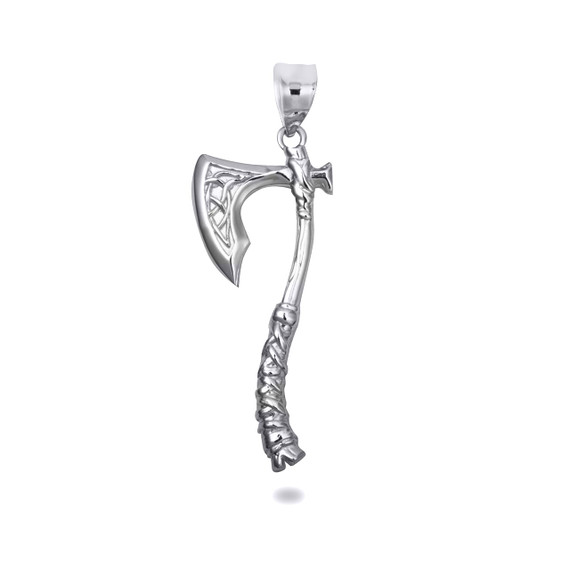 White Gold Viking Norse Battle Axe Pendant